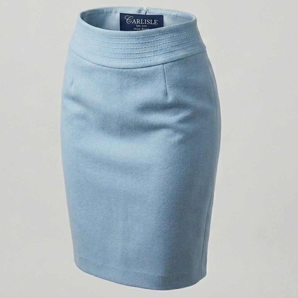 Carlisle Pencil Skirt Womens 0 Angora Wool Blend Baby Blue Solid Slim Career 90s